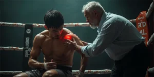 Boxeur avec une blessure à l’épaule qui a besoin d’un massage sportif pour boxeurs à Montréal.